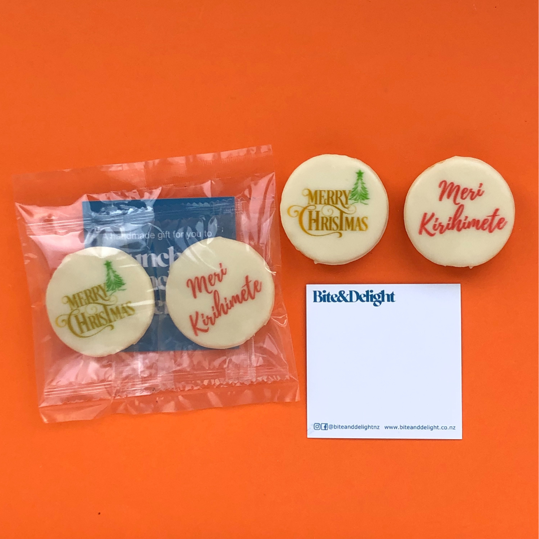 2 small custom cookies with card