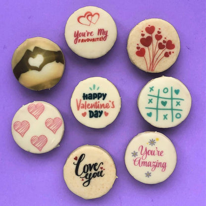 round custom printed valentines cookies