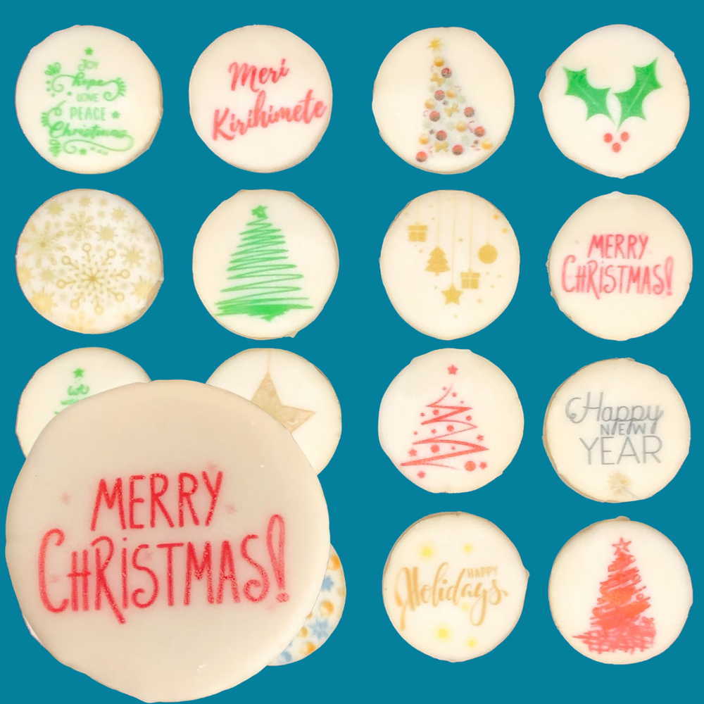 Customised Christmas cookies made with premium Butter Shortbread with lemon and lime white chocolate style icing. Personalised Cookies that look and taste delicious.